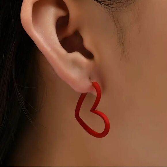 Red Heart Hoop Earrings - Picture 1 of 3